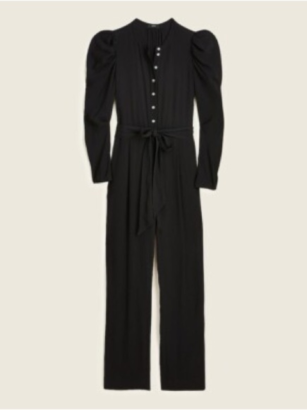 NWT J. CREW Women’s Drapery Puff-Sleeve Jumpsuit Black tie belt size 14